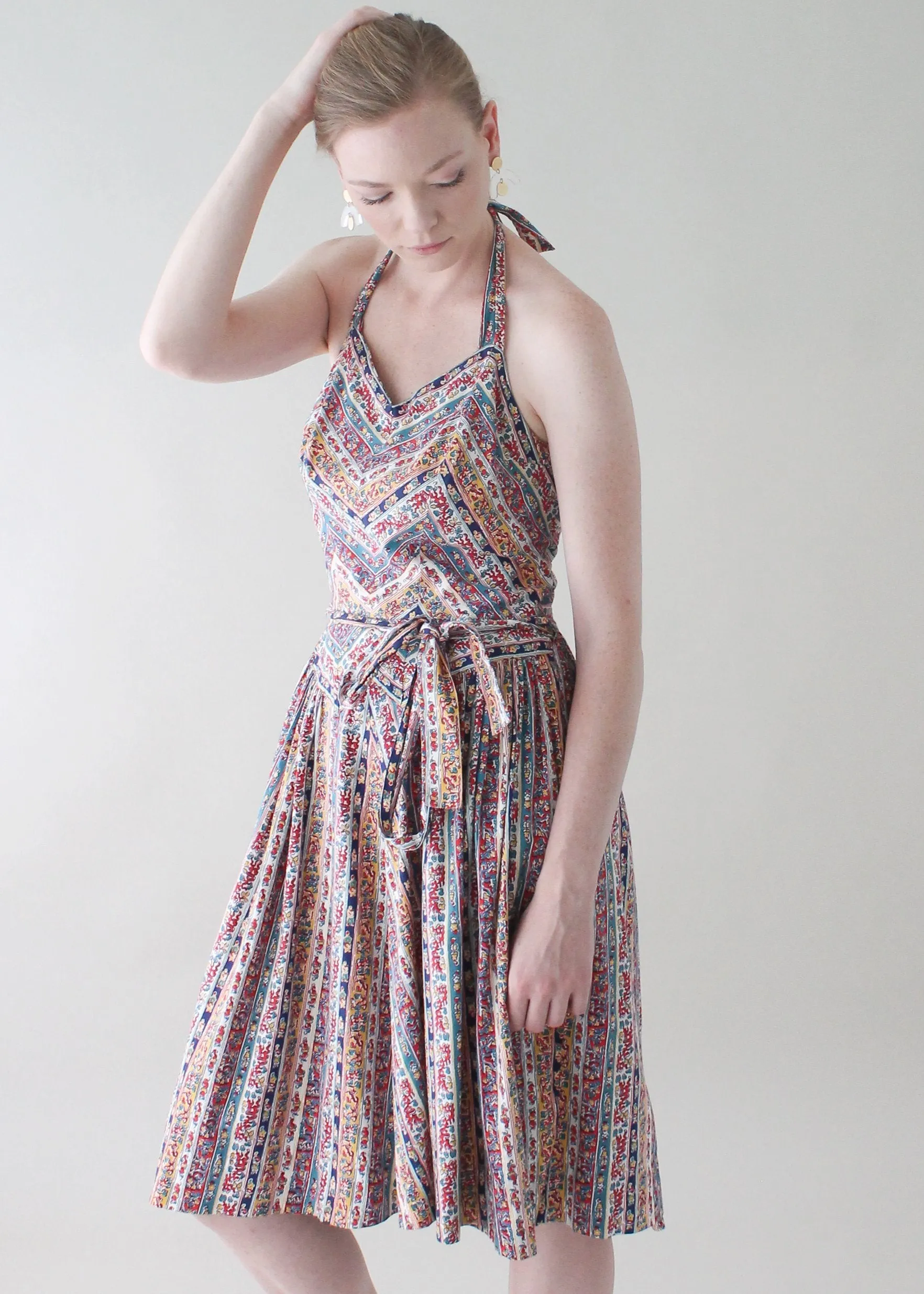 Vintage 1950s Swirl Cotton Halter Wrap Dress