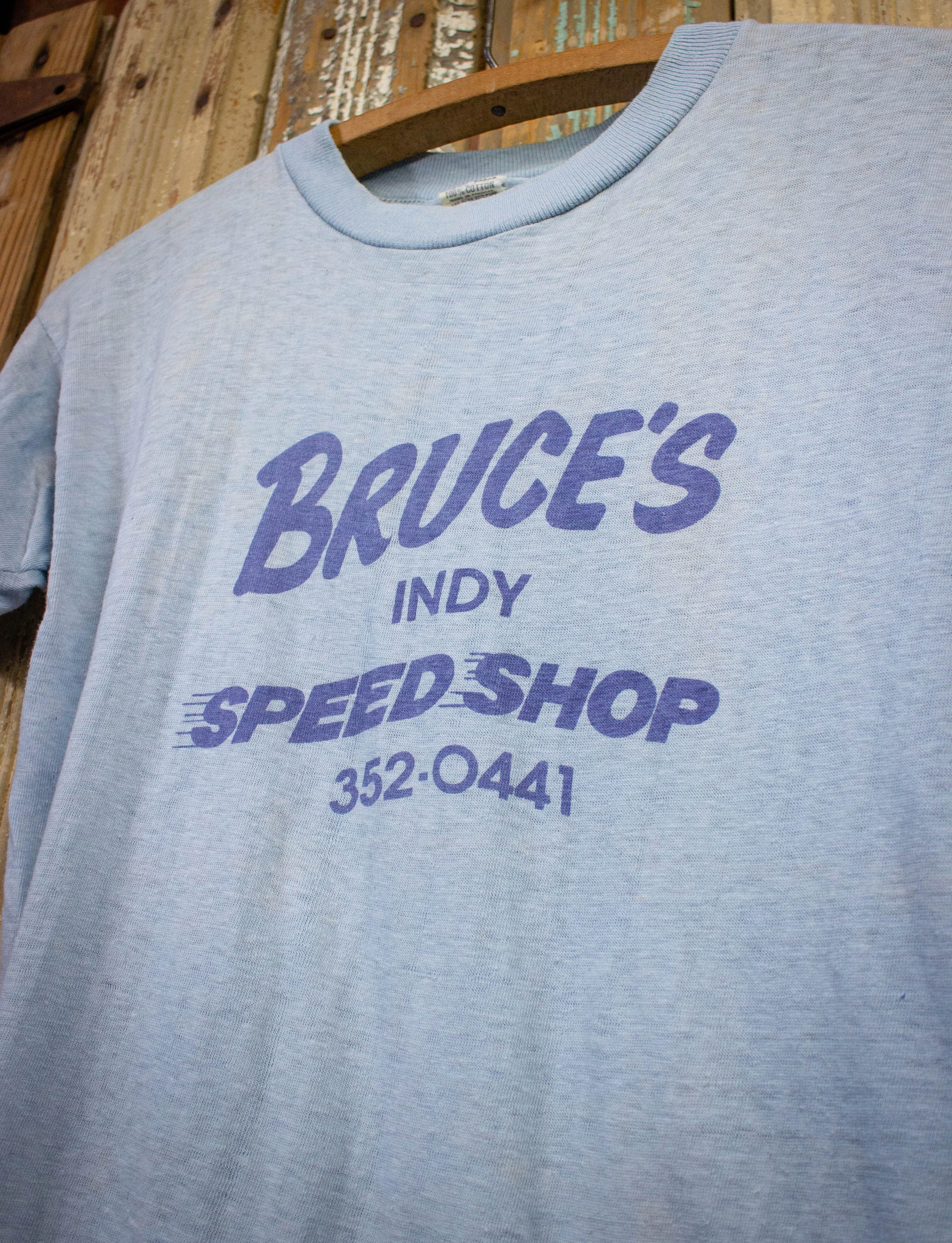 Vintage Bruce's Speed Shop Graphic T Shirt 1979 Blue Small