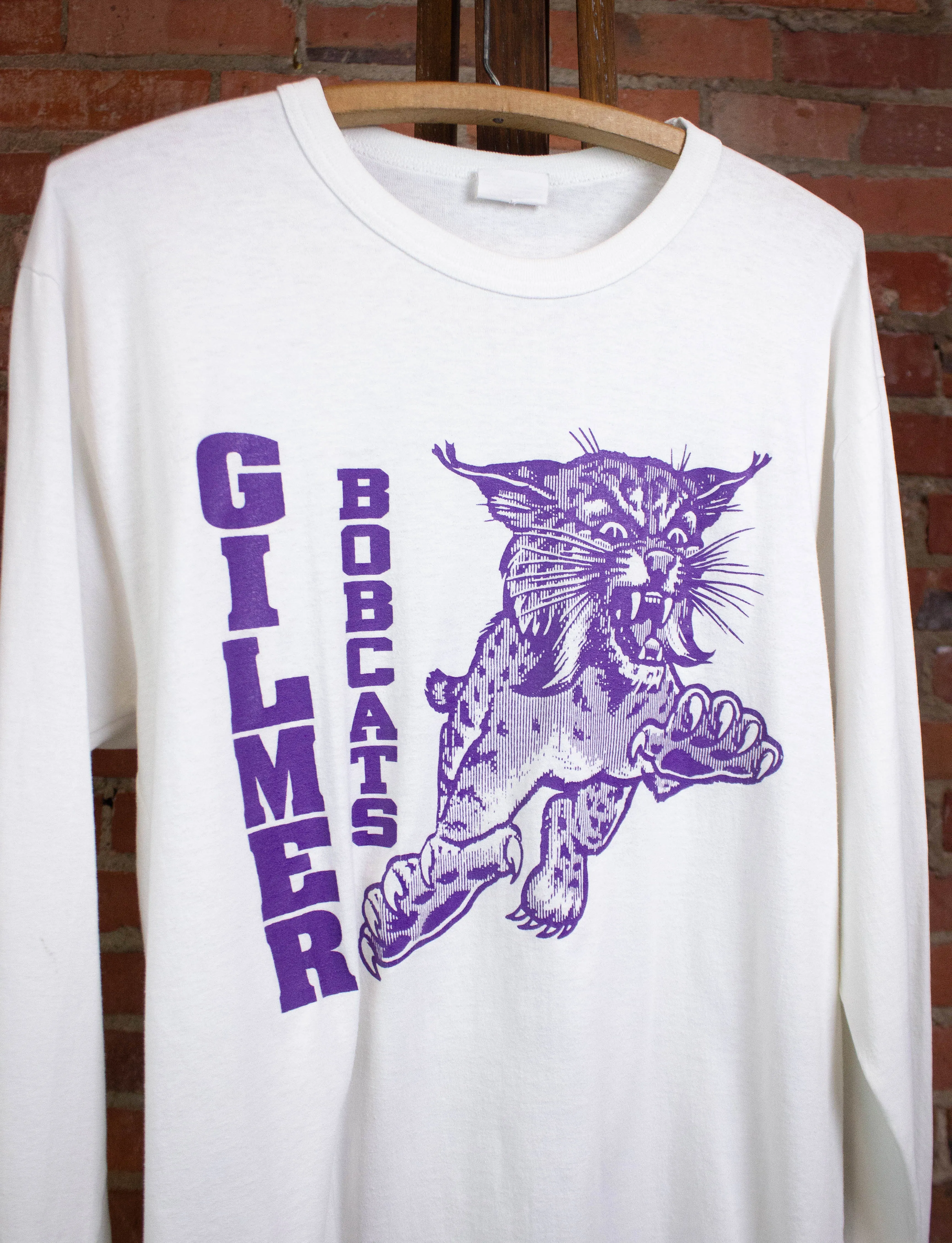 Vintage Gilmer Bobcats Long Sleeve Graphic T Shirt White Large