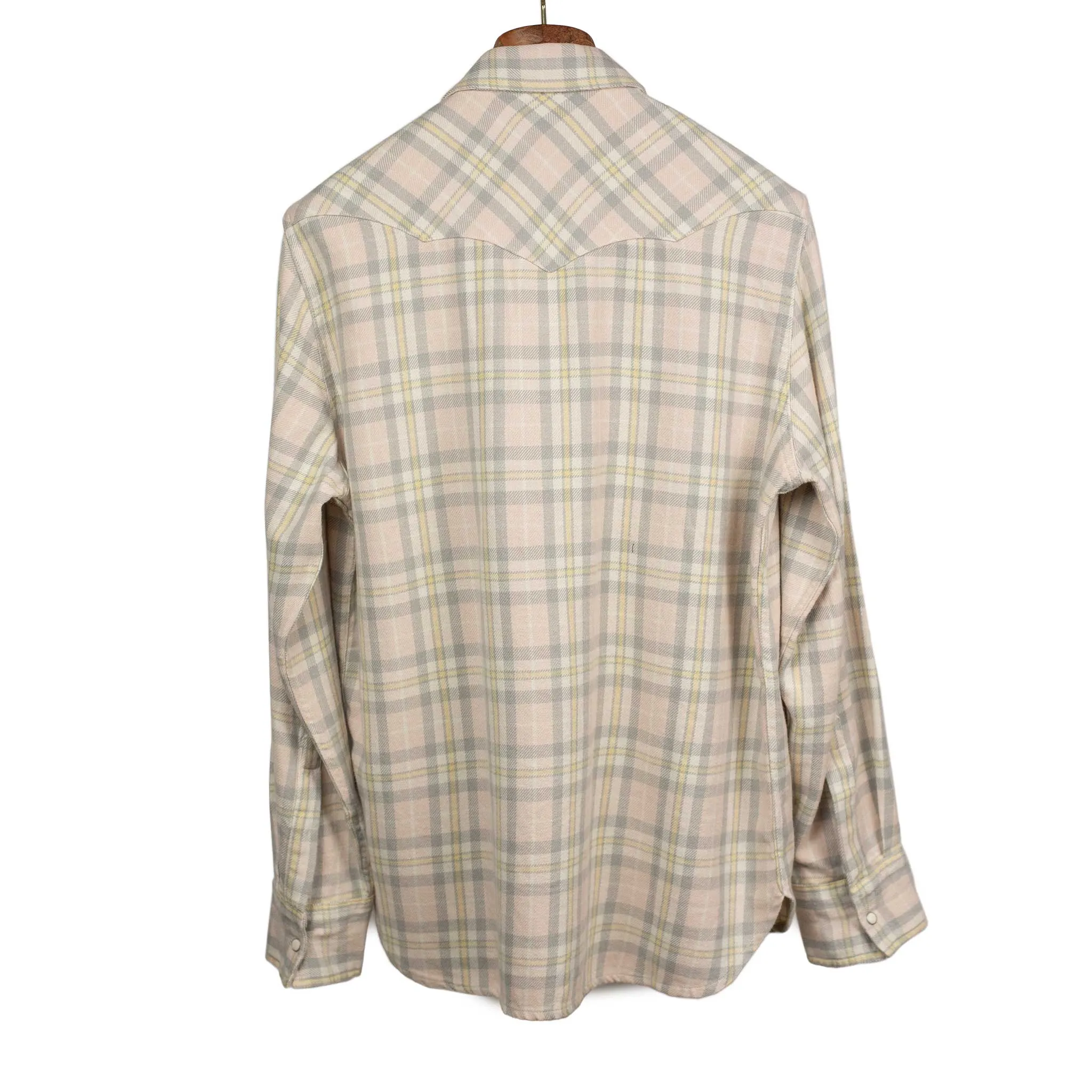 Washed flannel pearlsnap shirt in Abiquiu Sunset plaid cotton