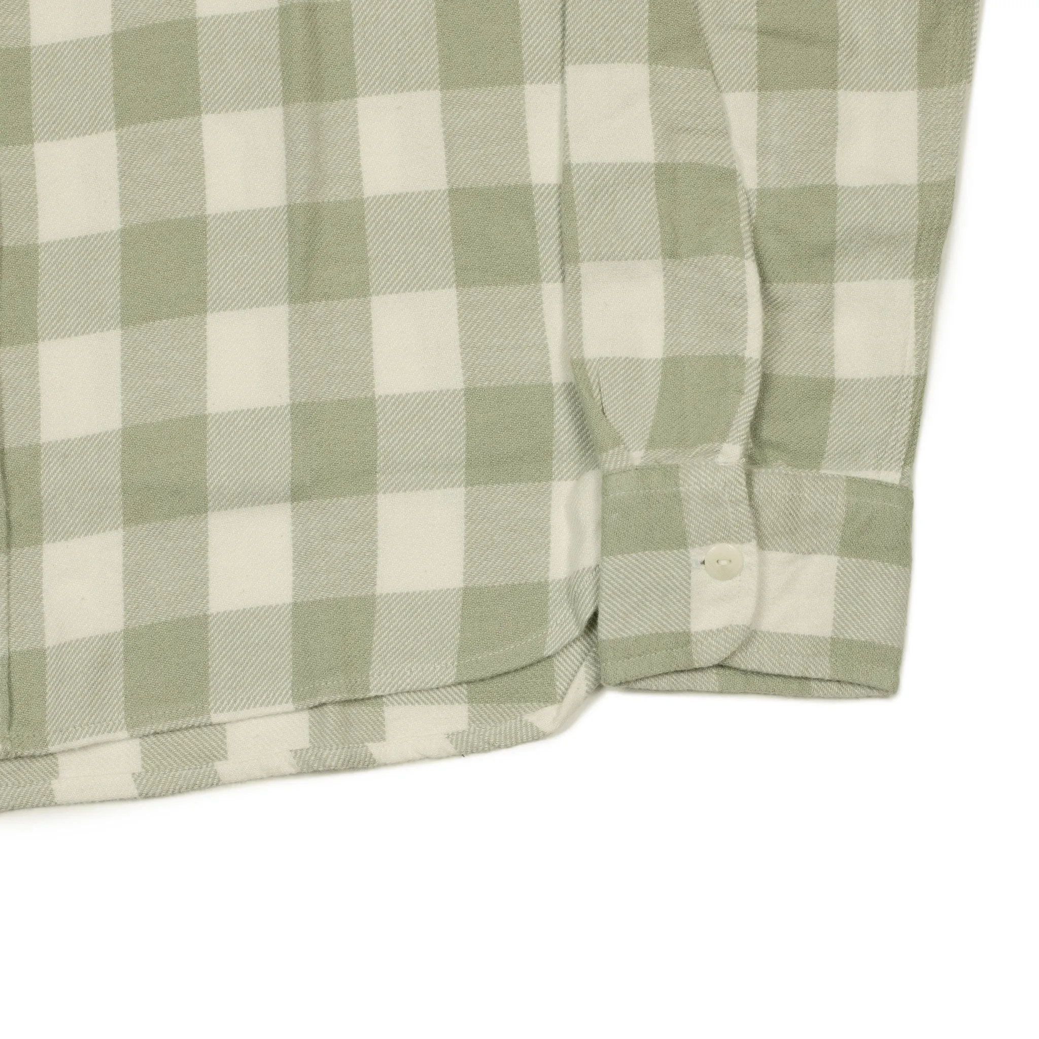 Washed flannel workshirt in "Sage on Cream" buffalo plaid cotton