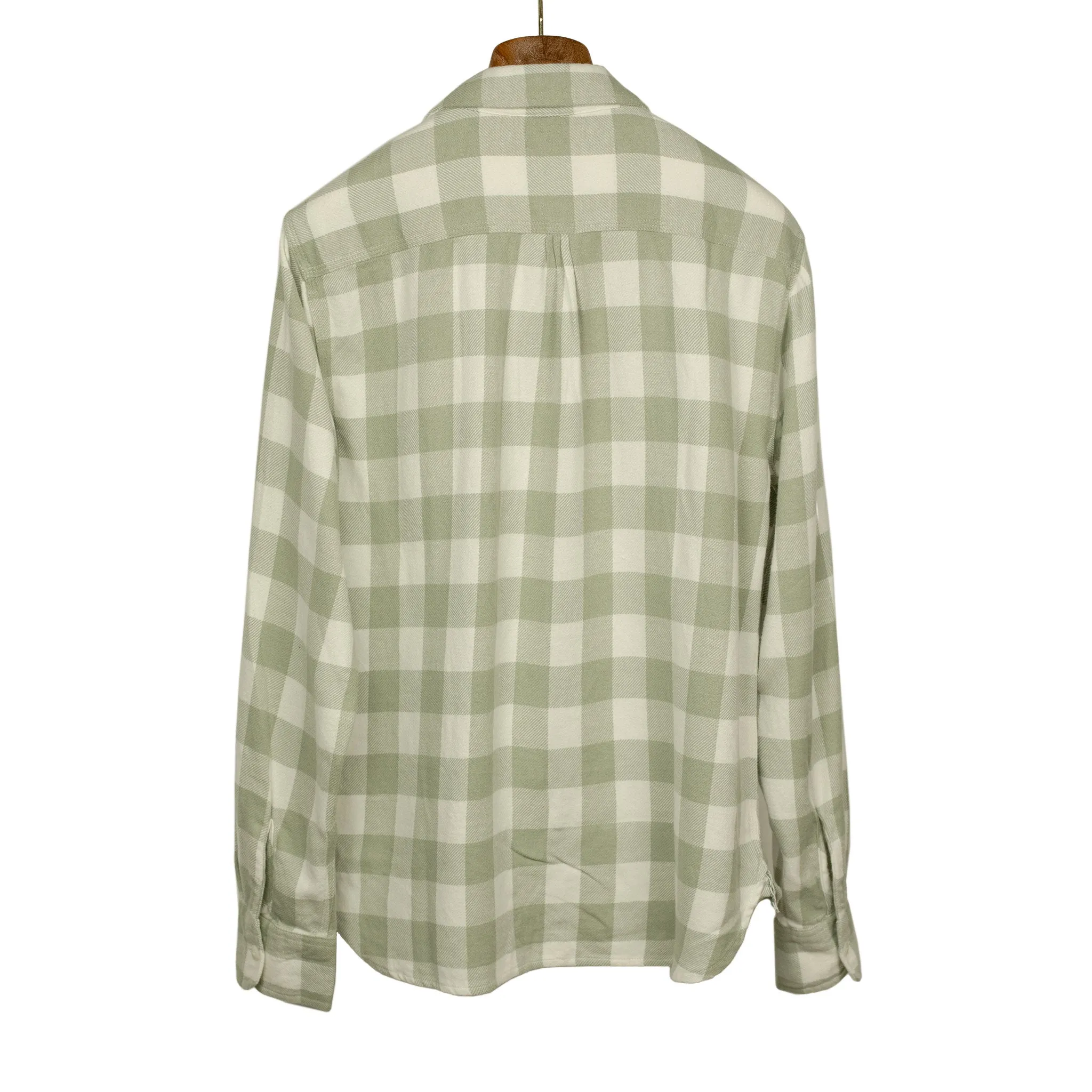 Washed flannel workshirt in "Sage on Cream" buffalo plaid cotton