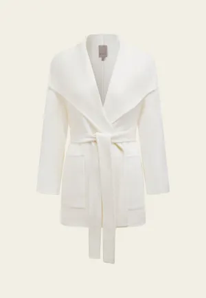 Wide Lapel Wrap-knotted Patch-pocket Cropped Coat