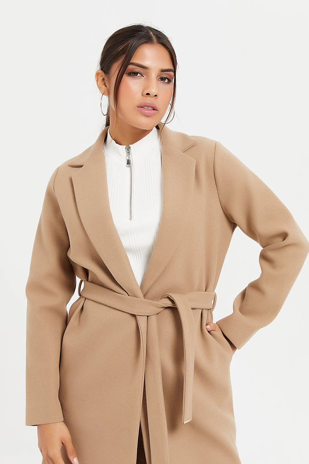 Women Beige Long Coat