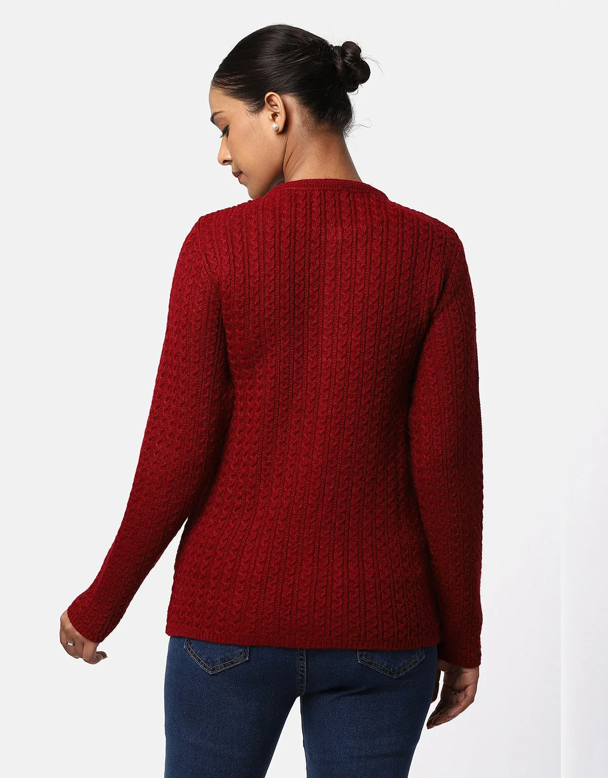 Women Knitted Round Neck With Front Button Cardigan