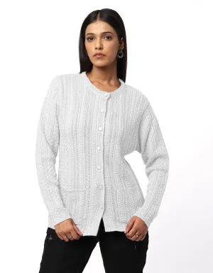 Women Knitted Round Neck With Front Button Cardigan