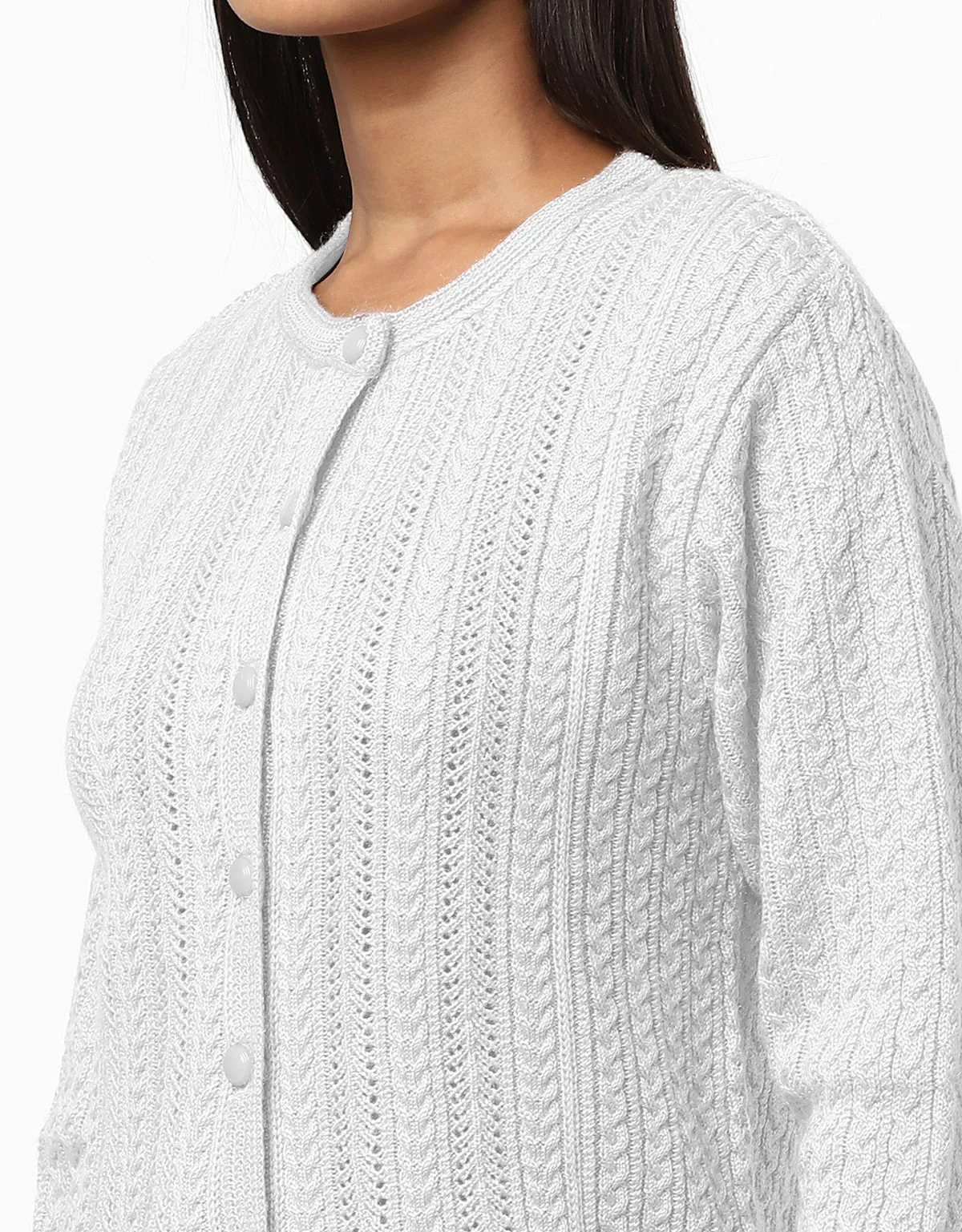 Women Knitted Round Neck With Front Button Cardigan