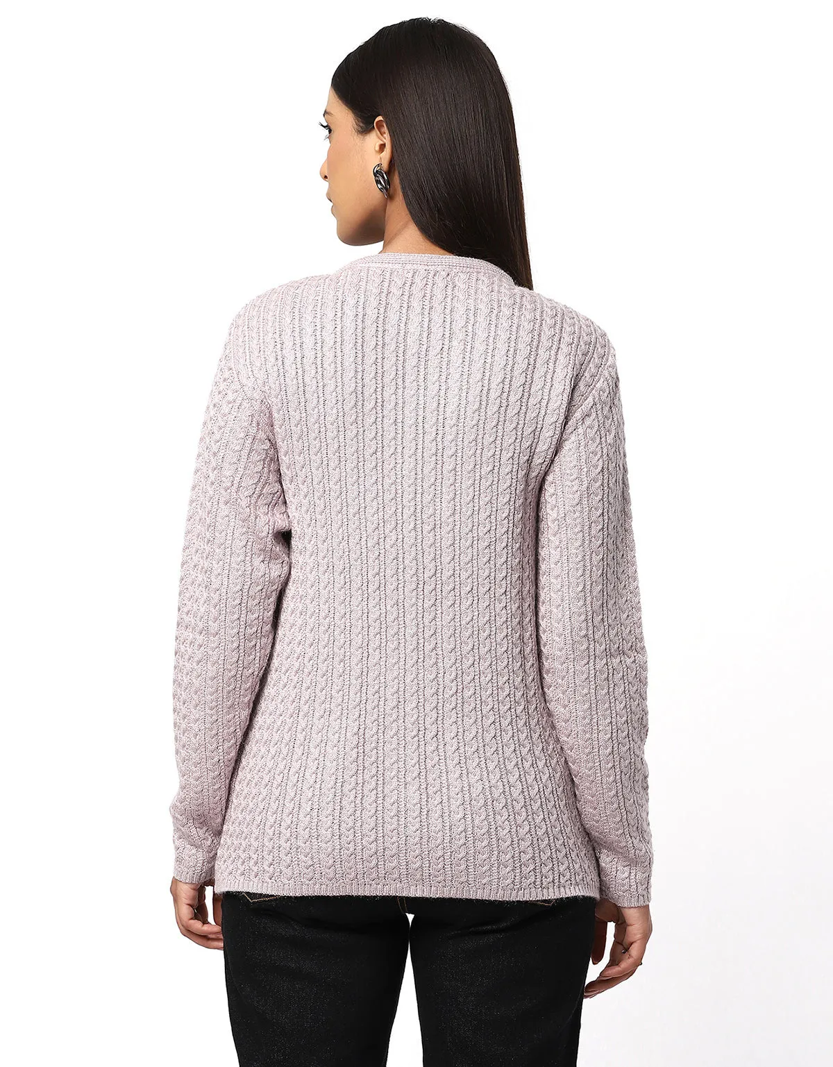 Women Knitted Round Neck With Front Button Cardigan