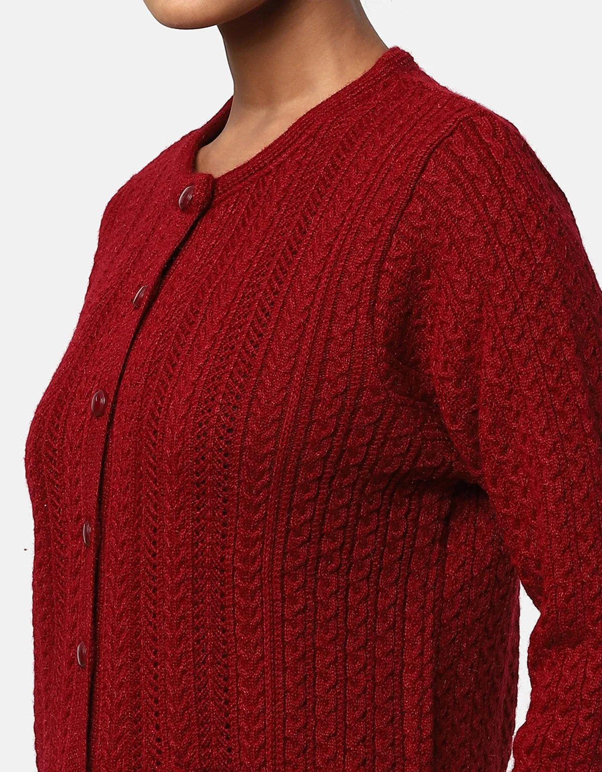 Women Knitted Round Neck With Front Button Cardigan