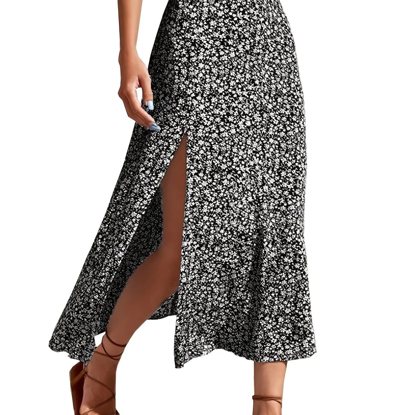 Women's Casual Floral Print Slit  Fashion High Waist Casual Every Day Skirts