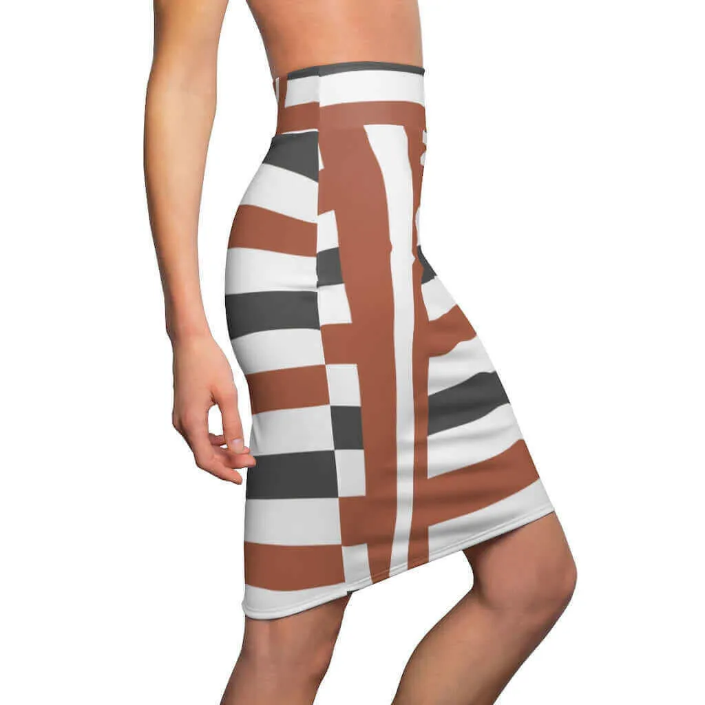 Womens Skirt, Brown and Grey Stripes Pencil Skirt, S43625