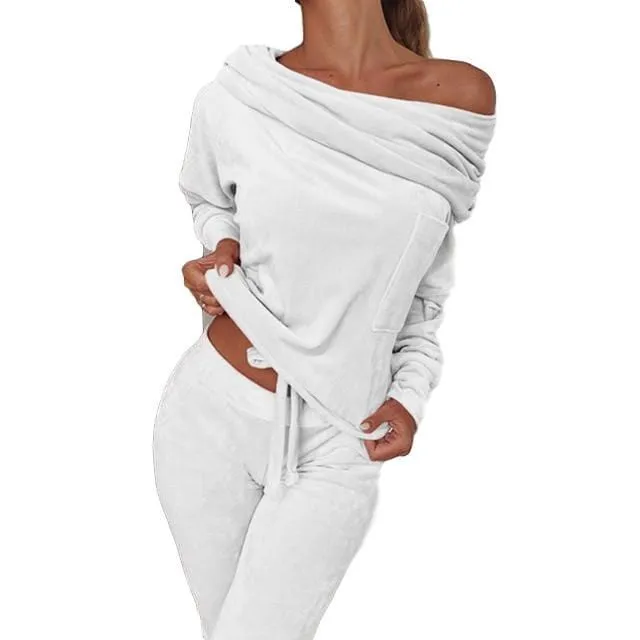 Women's Solid Off-Shoulder Loungewear Set