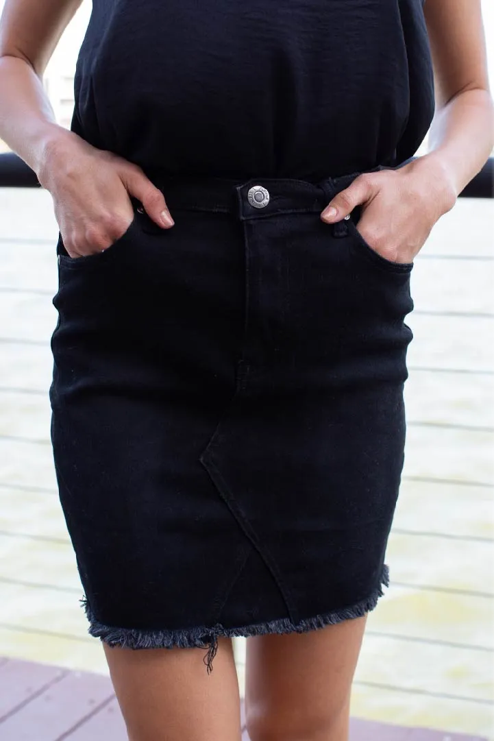 X Stitch Black Denim Skirt