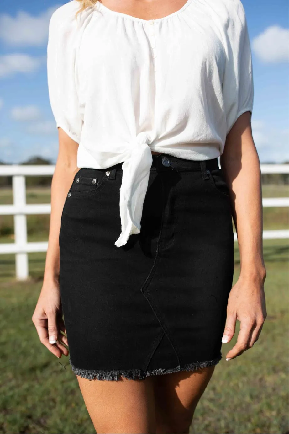 X Stitch Black Denim Skirt