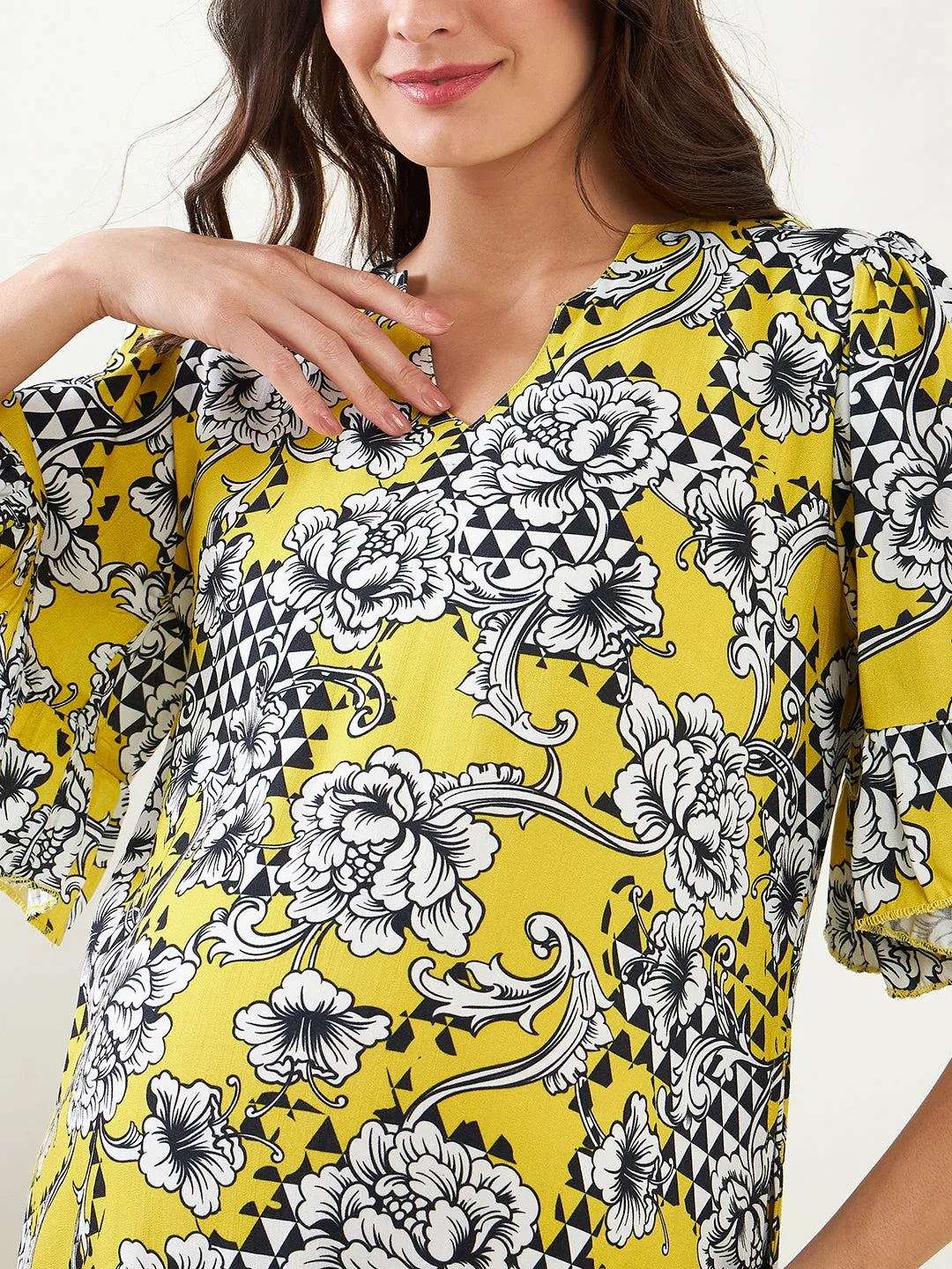 Yellow Abstract Floral Maternity Shift Dress