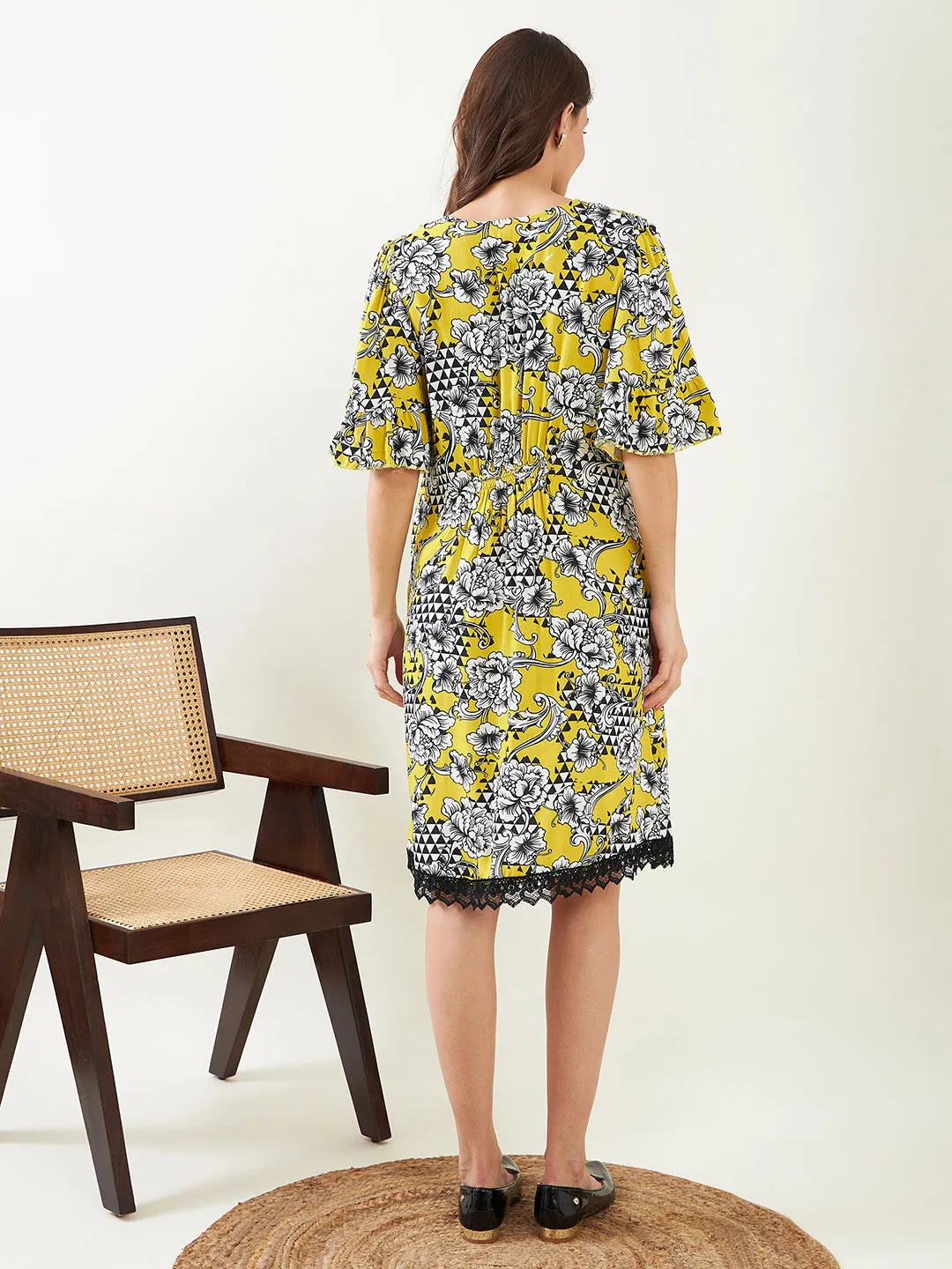 Yellow Abstract Floral Maternity Shift Dress