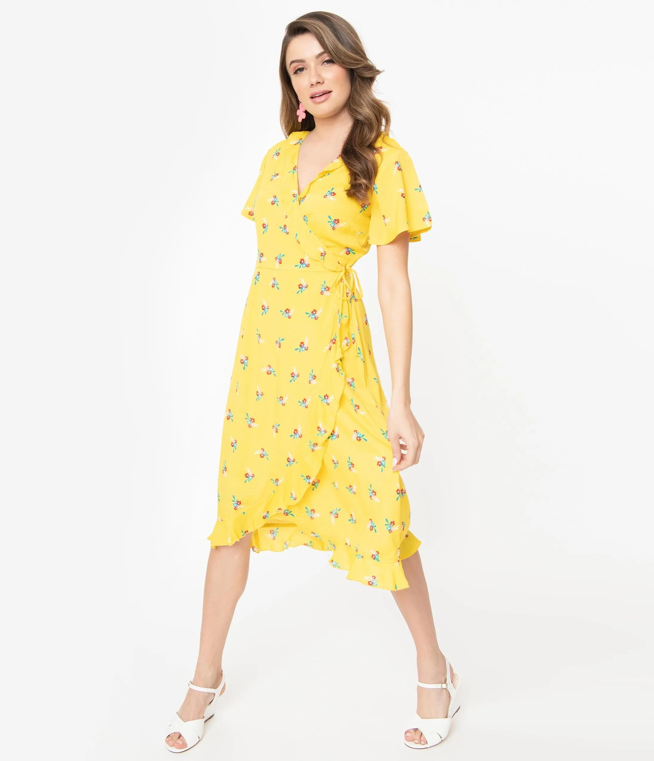 Yellow Floral Bouquet Print Jenny Wrap Dress