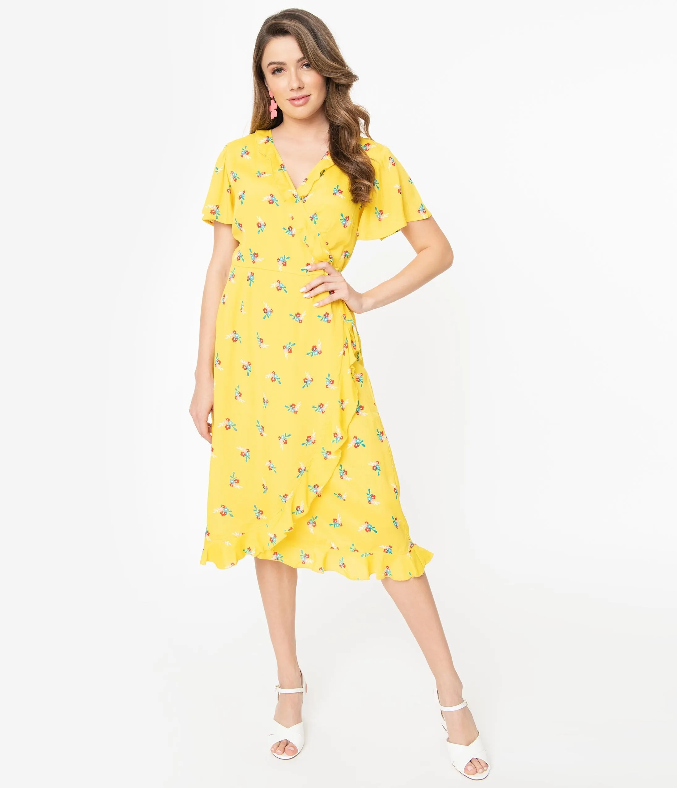 Yellow Floral Bouquet Print Jenny Wrap Dress