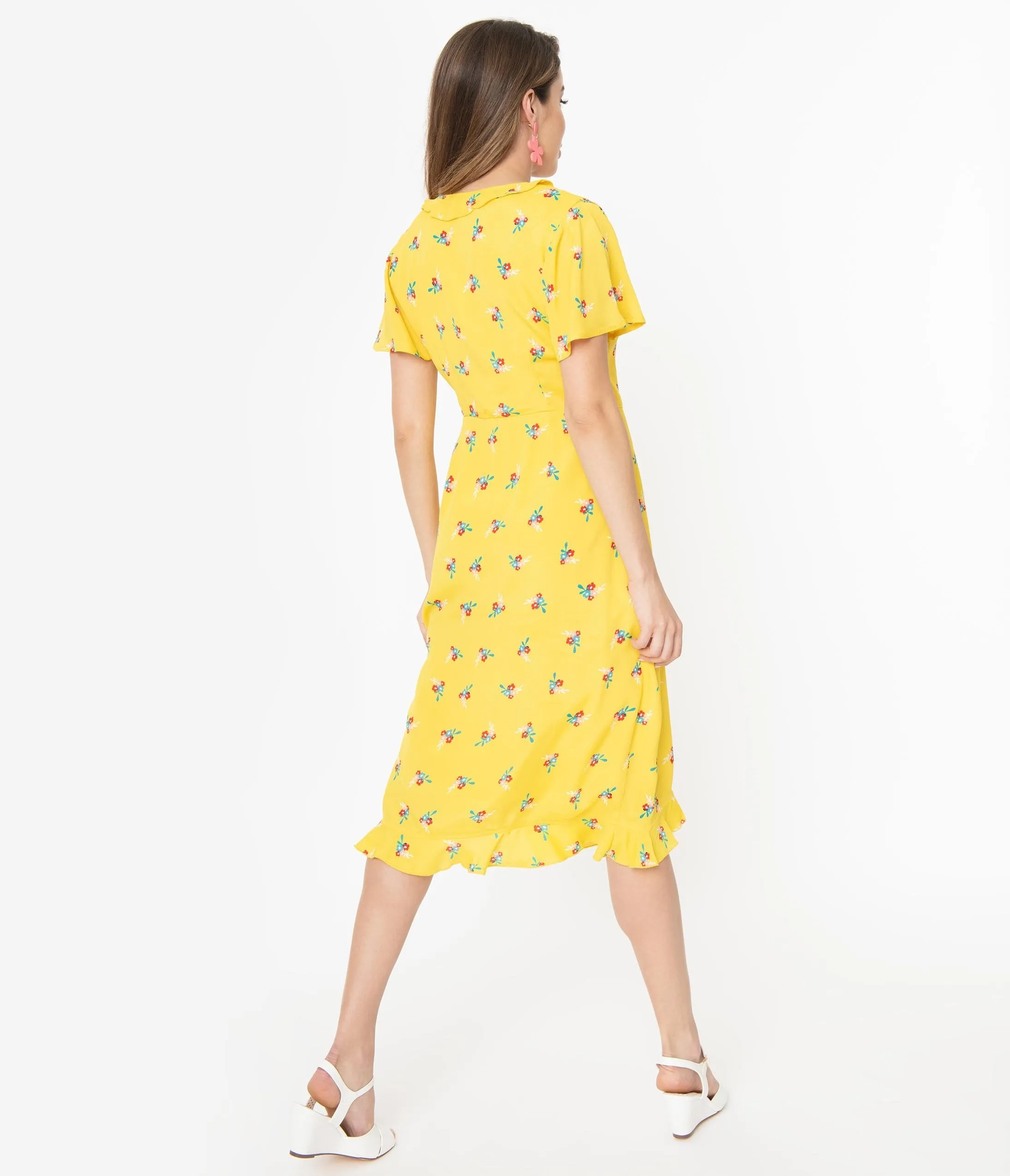 Yellow Floral Bouquet Print Jenny Wrap Dress