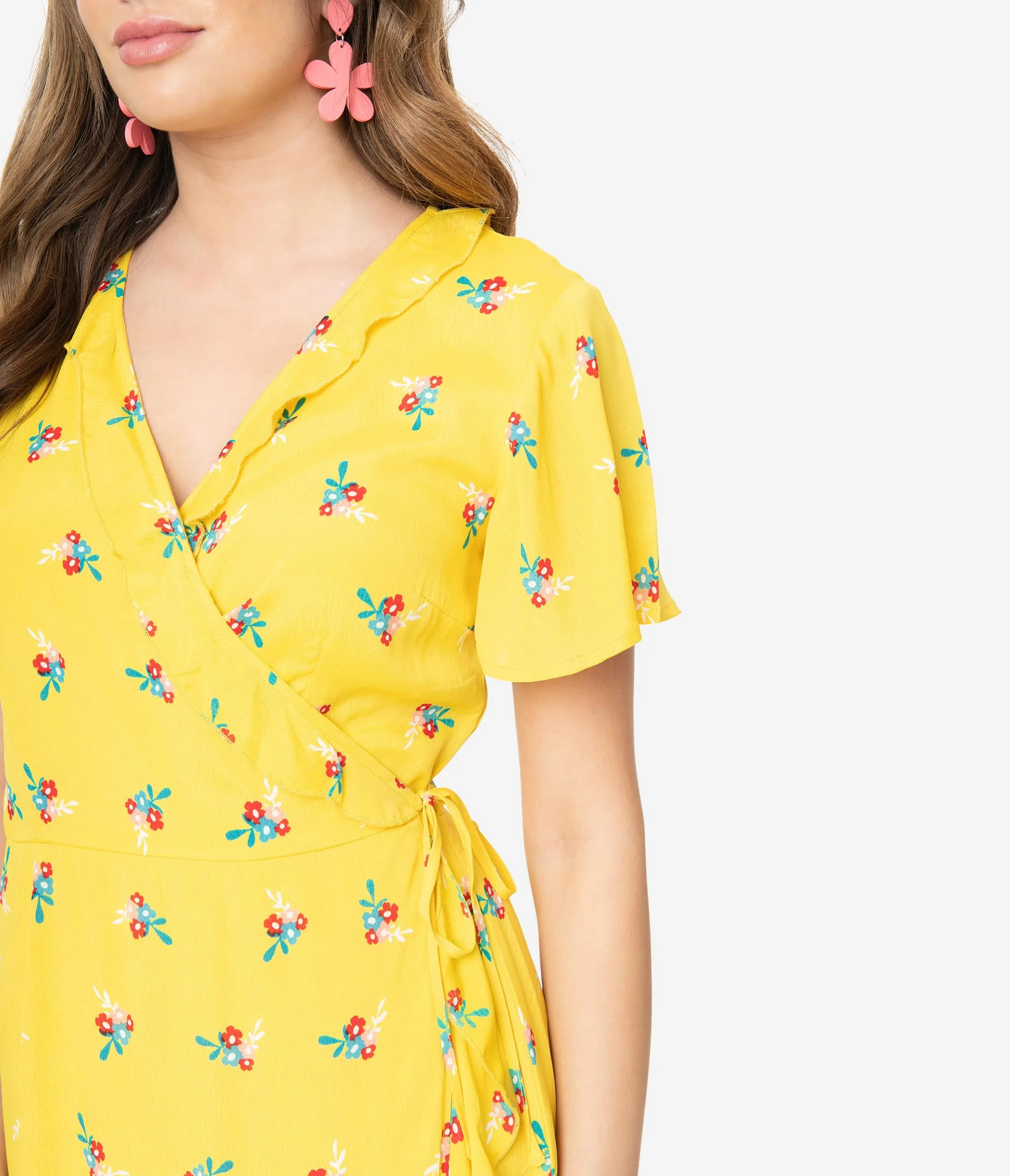 Yellow Floral Bouquet Print Jenny Wrap Dress